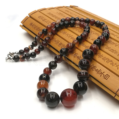 Natural Chalcedony Round Graduated Beaded Necklaces for Women Men WG1068E-02-1