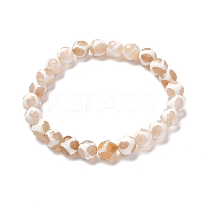 Tibetan Style Turtle Back Pattern dZi Natural Tibetan Agate Stretch Bracelet for Men Women BJEW-JB06716-1