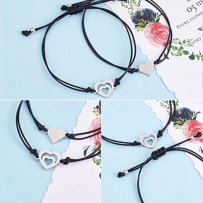 3Pcs 3 Style 430 Stainless Steel Heart Link Bracelets Set JB727A-1