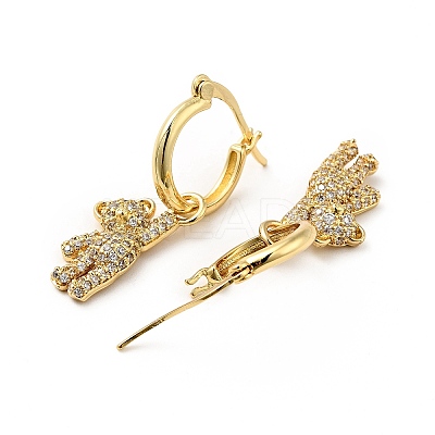 Cubic Zirconia Bear Dangle Hoop Earrings EJEW-F288-10B-G-1