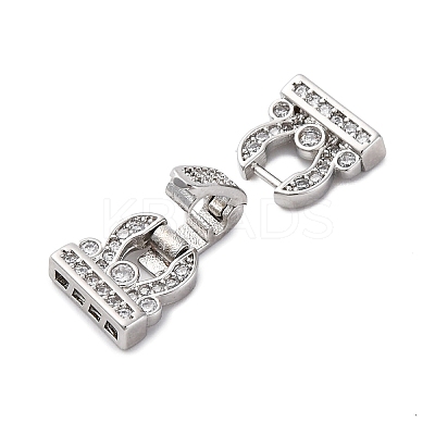 Brass Micro Pave Clear Cubic Zirconia Fold Over Clasps KK-P291-16P-1