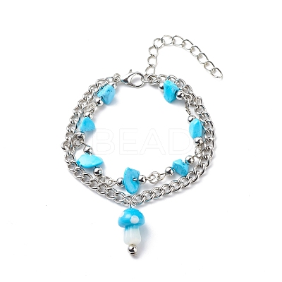 Synthetic Turquoise(Dyed) Chips Beaded Double Line Multi-strand Bracelet BJEW-JB08669-1