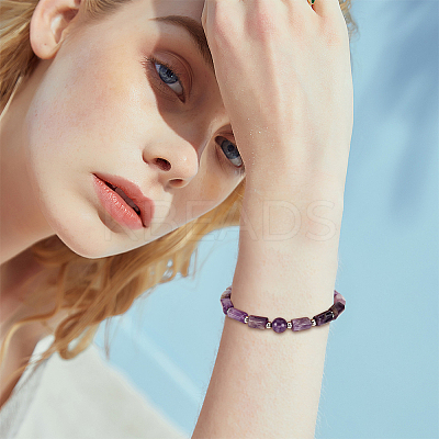 Natural Amethyst Column Beaded Stretch Bracelet BJEW-OC0001-11-1