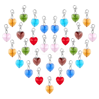 28Pcs 7 Colors Faceted Heart Glass Pendants Decoration HJEW-PH02042-1