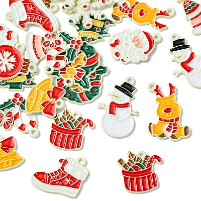 24Pcs 12 Styles Christmas Theme Spray Painted Alloy Enamel Pendants ENAM-FS0002-19P-1