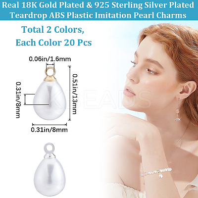 40Pcs 2 Colors ABS Plastic Imitation Pearl Pendants KK-BBC0011-98-1