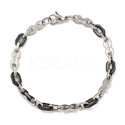 Two Tone 201 Stainless Steel Oval & Cross Link Chain Bracelet BJEW-B078-43BP-1