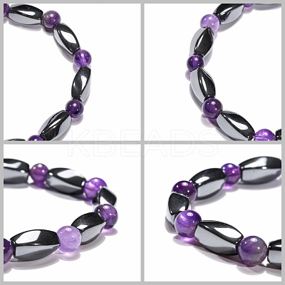 Round Natural Amethyst Stretch Bracelets X-BJEW-G072-10-1