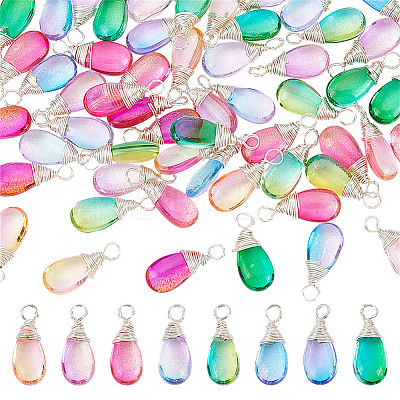 64Pcs 8 Colors Glass Pendants PALLOY-HY00060-1
