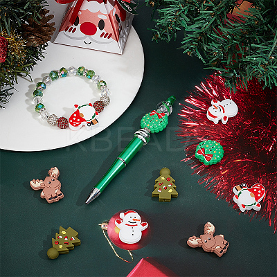 10Pcs 5 Styles Christmas Theme Food Grade Eco-Friendly Silicone Focal Beads SIL-SC0001-93-1