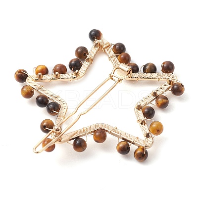 2Pcs Moon & Star Alloy with Natural Tiger Eye Hollow Hair Barrettes PHAR-JH00105-04-1
