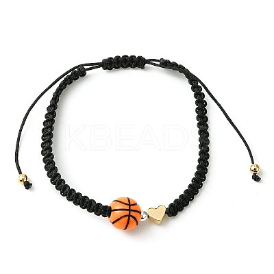 Sport Theme Acylic & Brass Heart Braided Bead Bracelet BJEW-JB09713-1