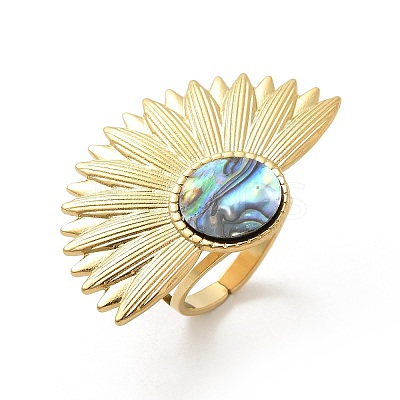 Flower 304 Stainless Steel Paua Shell Finger Rings for Women RJEW-G346-11G-01-1