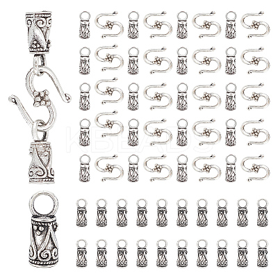 100PCS Tibetan Style Alloy Cord Ends with 100PCS Alloy Hook and S-Hook Clasps TIBE-NB0001-28-1