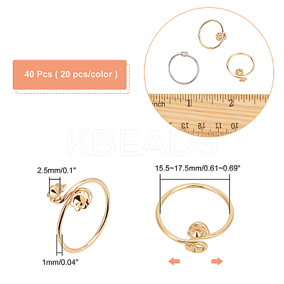 40Pcs 2 Colors Brass Finger Ring Rhinestone Settings KK-AR0002-12-1