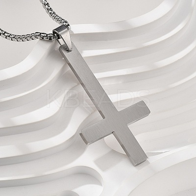 304 Stainless Steel Christian Upside Down Cross Pendant Box Chain Necklaces NJEW-NH0001-07P-1