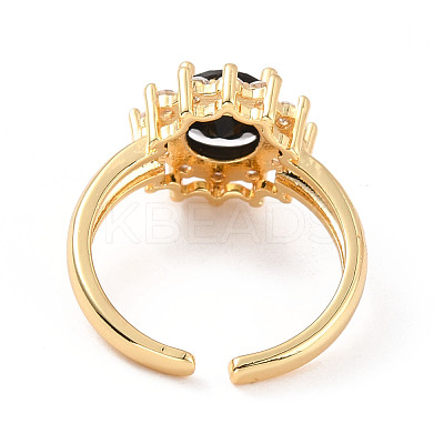 Cubic Zirconia Flat Round Open Cuff Ring RJEW-C024-09G-1