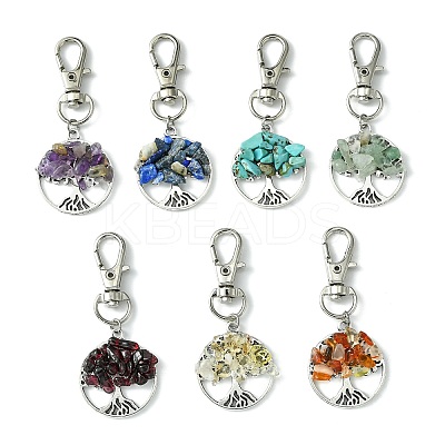 Flat Round with Tree of Life Tibetan Style Alloy Pendant Decorations HJEW-JM01743-02-1