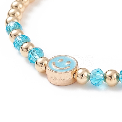5Pcs 5 Colors Alloy Enamel Smiling Face & Brass & Glass Beaded Stretch Bracelets Set for Women BJEW-JB08774-1