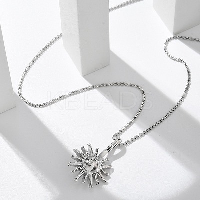 304 Stainless Steel Sunflower Pendant Box Chain Necklaces for Women NJEW-R011-01P-1