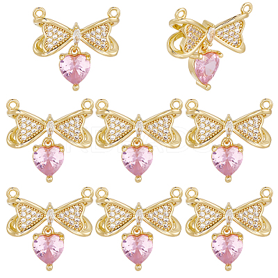 8Pcs Brass Micro Pave Cubic Zirconia Connector Charms KK-BBC0019-38-1