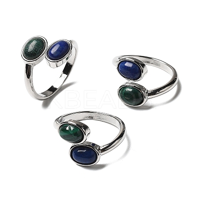 Natural Malachite & Lapis Lazuli Finger Rings RJEW-A068-02P-01-1