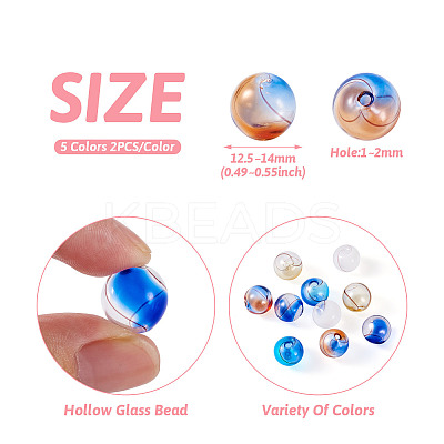 10Pcs 5 Colors Transparent Handmade Blown Glass Globe Beads GLAA-PJ0001-04-1