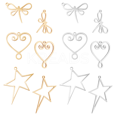12Pcs 6 Style 201 Stainless Steel Laser Cut Pendants STAS-DC0006-37-1