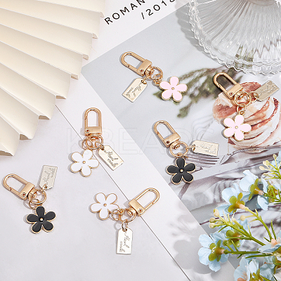 6Pcs 3 Colors Daisy Alloy Enamel Pendant Keychain with Arch Charm HJEW-GL0001-11-1