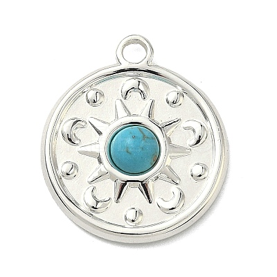 304 Stainless Steel with Dyed Synthetic Turquoise Pendants STAS-G374-05S-19-1