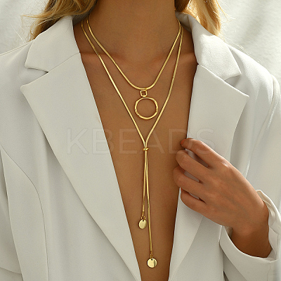 Stainless Steel Disc Tassel Double Layered Adjustable Slider Women's Necklaces SJ4314-1