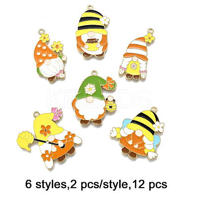 12Pcs 6 Styles Bees Theme Alloy Enamel Pandants FIND-FP0002-92-1