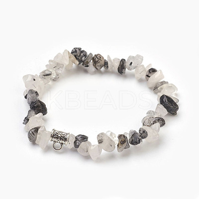 Natural Tourmalinated Quartz/Black Rutilated Quartz Beads Stretch Bracelets BJEW-JB03860-03-1