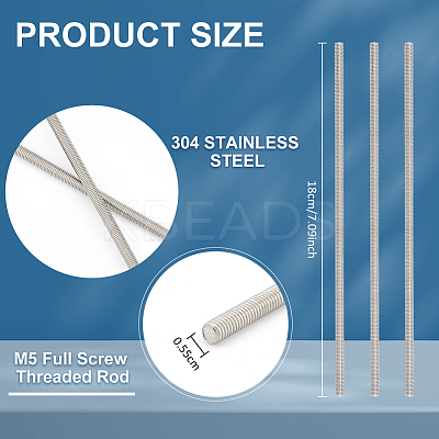 304 Stainless Steel M5 Full Screw Threaded Rod FIND-WH0290-51P-1