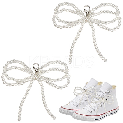Plastic Imitation Pearl Bowknot Shoe Charms DIY-WH20002-152A-1