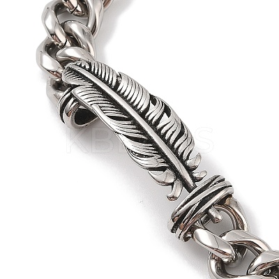 Ion Plating(IP) 304 Stainless Steel Feather Link Chain Bracelets for Men BJEW-B096-44AS-1