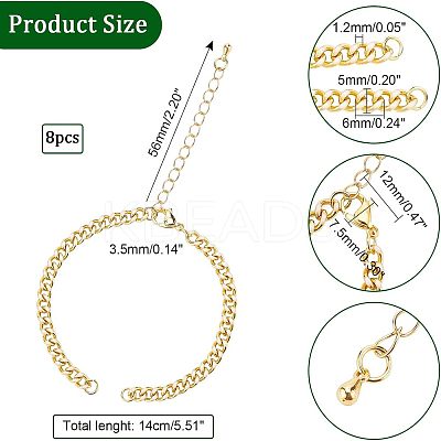 8Pcs Two Tone Handmade Brass Curb Chain Bracelet Makings KK-NB0002-63-1