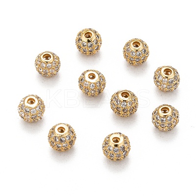 Brass Cubic Zirconia Beads ZIRC-F001-02G-6MM-1