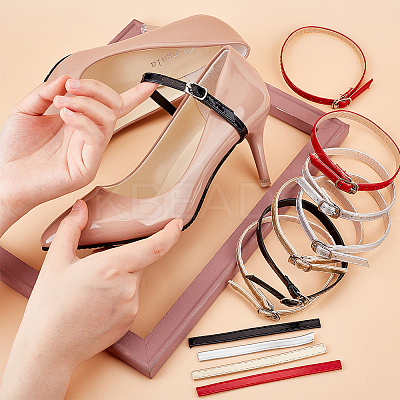 4 Sets 4 Colors Imitation Leather Women's Adjustable Detachable Anti-Loose Shoe Straps for High Heels AJEW-OC0004-09-1