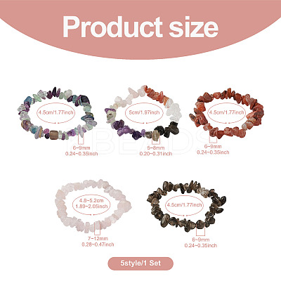5Pcs 5 Style Natural Mixed Stone Chip Beads Stretch Bracelets for Women BJEW-FW0001-03-1