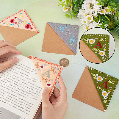 4Pcs 4 Style Letter A Felt Embroidery Corner Bookmarks FIND-GF0005-04-1