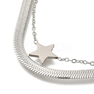 201 Stainless Steel Double Layer Snake Chain Necklaces STAS-B076-03P-1
