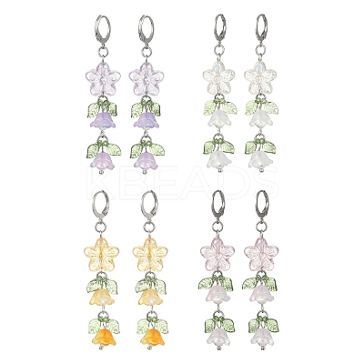 Flower of Life Glass & Acrylic Dangle Leverback Earrings EJEW-JE05558-1
