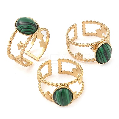 Oval Natural Malachite Finger Rings RJEW-Z057-11G-02-1