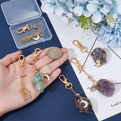 6Pcs 3 Styles Moon & Star Alloy Swivel Lobster Claw Clasps & Brass Cable Chains AJEW-UN00040-1