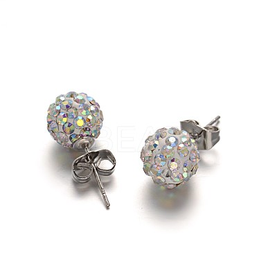 Polymer Clay Rhinestone Ball Stud Earrings EJEW-F0083-01G-1