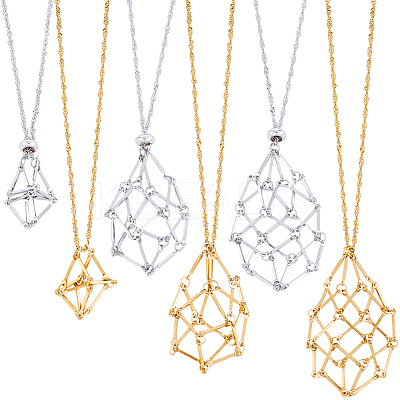 2 Sets 2 Colors 304 Stainless Steel Cuboid Link Chain Macrame Pouch Empty Stone Holder Necklace Making NJEW-BBC0001-40-1