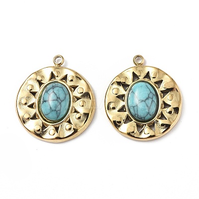 PVD Vacuum Plating 201 Stainless Steel Synthetic Turquoise Pendants STAS-C064-VC875-1-1