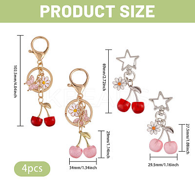 4Pcs 4 Styles Cherry Resin & Alloy Pendant Decorations HJEW-CA0001-73-1