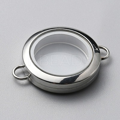 Flat Round 304 Stainless Steel Floating Lockets Connector Charms FIND-WH0032-57P-02-1